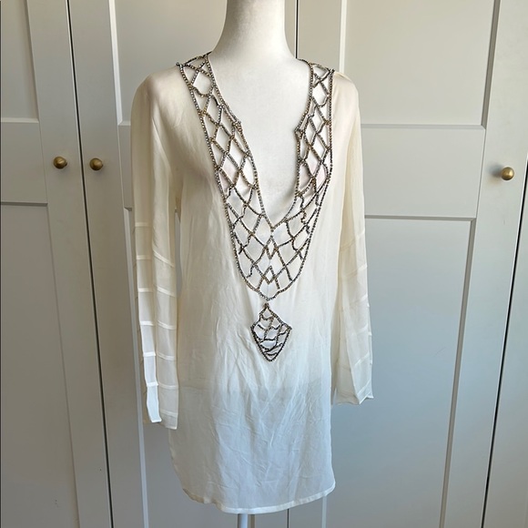 Debbie Katz Cream Sheer Tunic Coverup with Rhinestone Detail | M - Picture 1 of 6